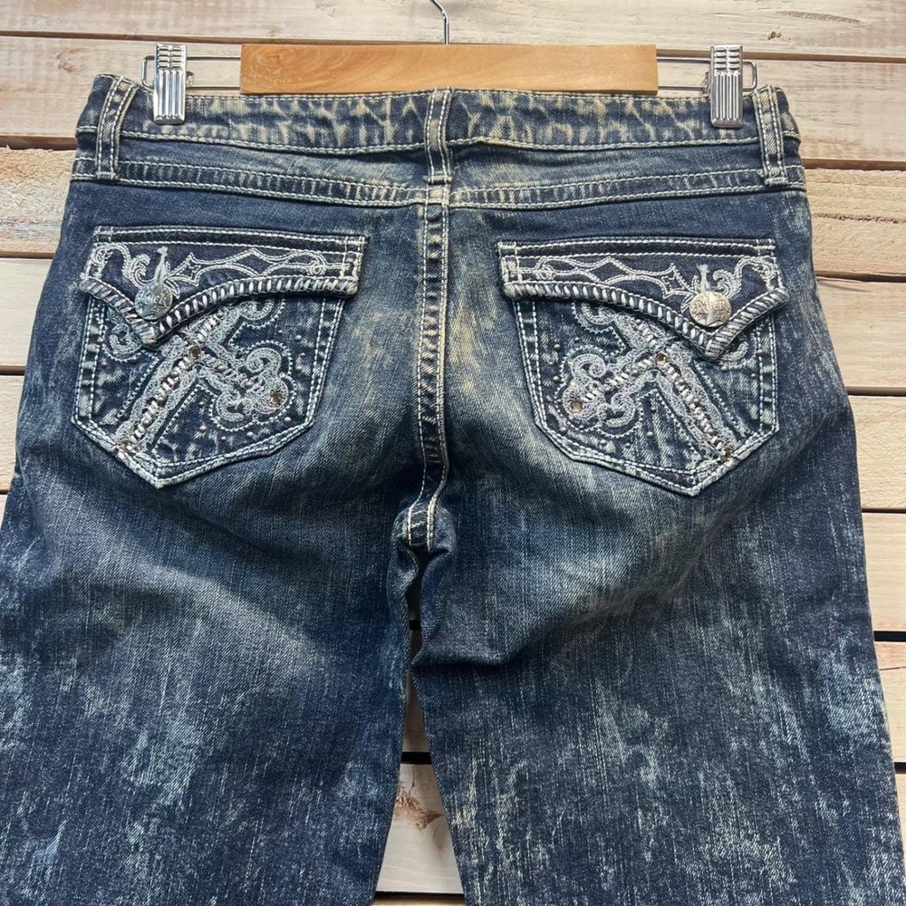 Rock 47 By Wrangler Y2K Low Rise Flare Jeans Embroidered 36L Size 3 - Picture 5 of 12